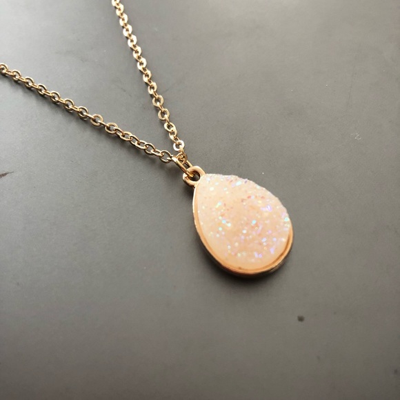 White Teardrop Druzy Necklace - Picture 3 of 3